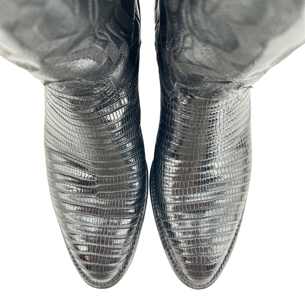 Vintage El Dorado Exotic Black Teju Lizard Cowboy Boots Mens size 9 Western 9550 - Picture 9 of 16
